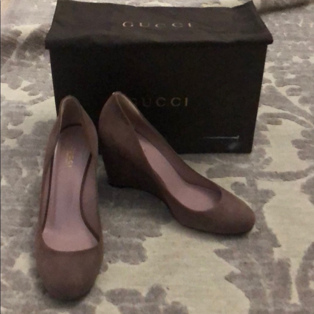 Gucci kid Scamosciato heels wedges- old mauve 39